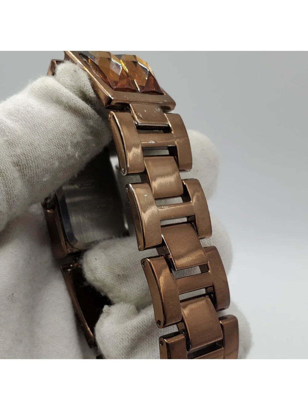 Valletta Rectangle Prisim Watch Women 21mm Bronze Tone New Battery
